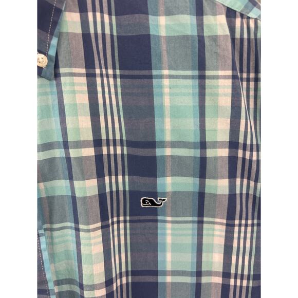 Vineyard Vines Slim Fit Whale Shirt XL Plaid Button Down Blue Green Cotton - Picture 7 of 7